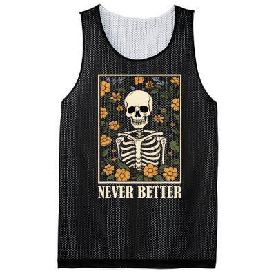 Never Better Skeleton Floral Funny Skull Halloween Mesh Reversible Basketball Jersey Tank