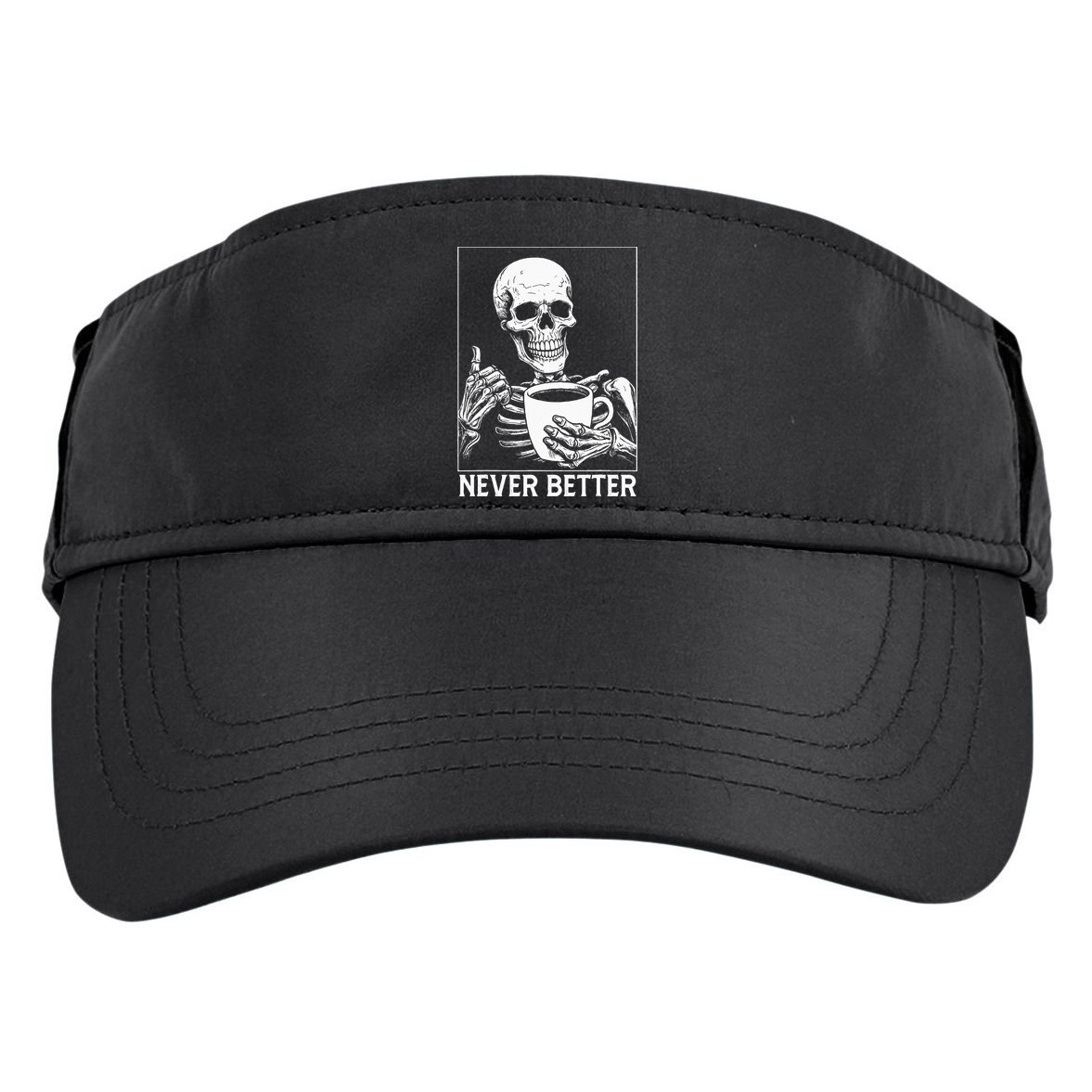 Never Better Skeleton Drinking Coffee Halloween Adult Drive Performance Visor