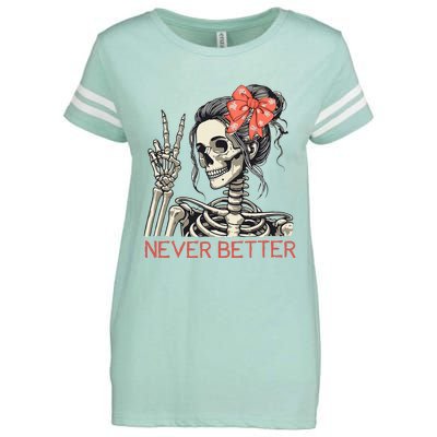 Never Better Skeleton Halloween Skull Mom Enza Ladies Jersey Football T-Shirt