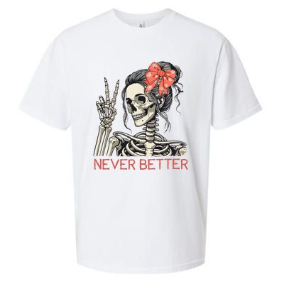 Never Better Skeleton Halloween Skull Mom Sueded Cloud Jersey T-Shirt