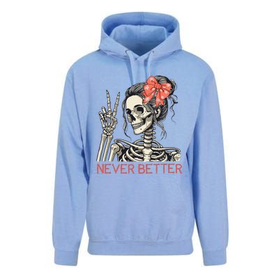 Never Better Skeleton Halloween Skull Mom Unisex Surf Hoodie