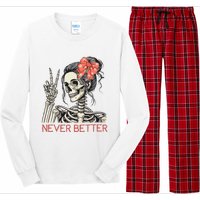 Never Better Skeleton Halloween Skull Mom Long Sleeve Pajama Set