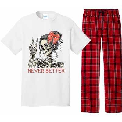 Never Better Skeleton Halloween Skull Mom Pajama Set