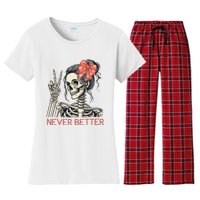 Never Better Skeleton Halloween Skull Mom Women's Flannel Pajama Set