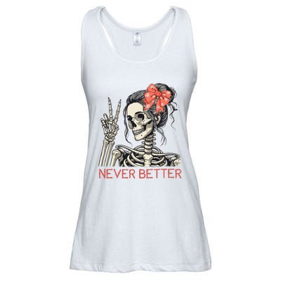 Never Better Skeleton Halloween Skull Mom Ladies Essential Flowy Tank