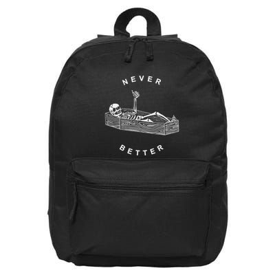 Never Better Skull Skeleton In The Coffin Halloween 16 in Basic Backpack