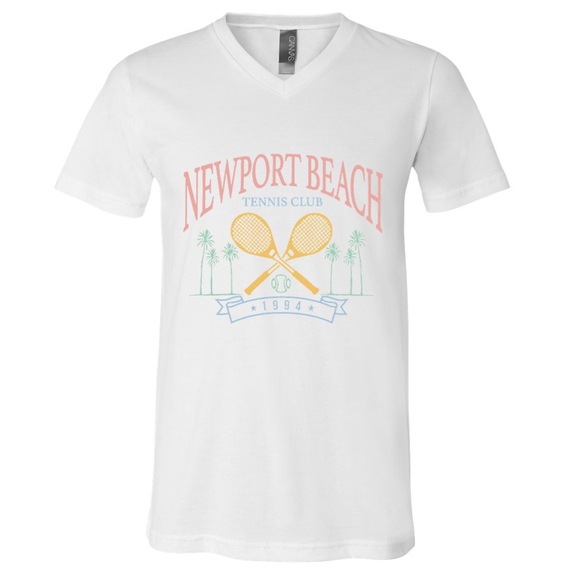 Newport Beach Tennis Club Crossed Racquets V-Neck T-Shirt
