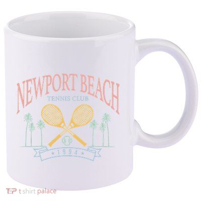 Newport Beach Tennis Club Crossed Racquets 11oz C Handle Ceramic Mug