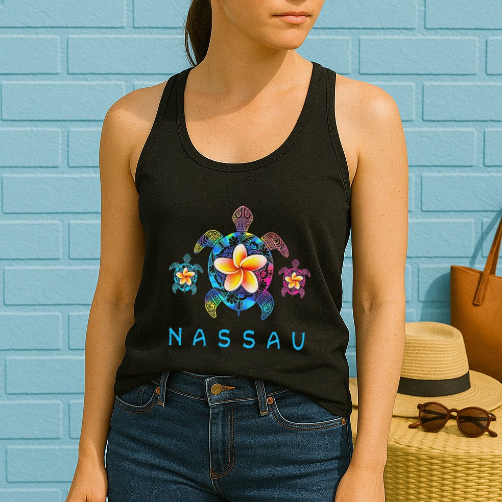 Nassau Bahamas Tribal Tie Dye Sea Turtle Womens Tank Top