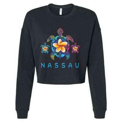 Nassau Bahamas Tribal Tie Dye Sea Turtle Cropped Pullover Crew