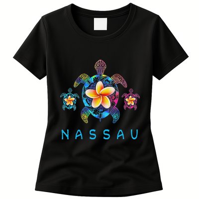 Nassau Bahamas Tribal Tie Dye Sea Turtle Womens T-Shirt