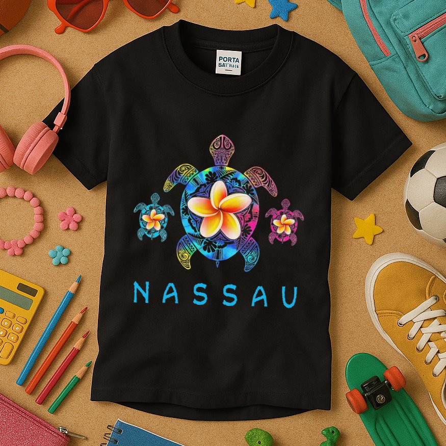 Nassau Bahamas Tribal Tie Dye Sea Turtle Kids T-Shirt