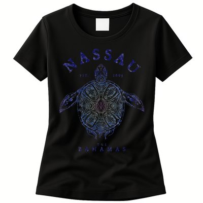 Nassau Bahamas Tortoise Turtle Tribal Diving Fishing Womens T-Shirt