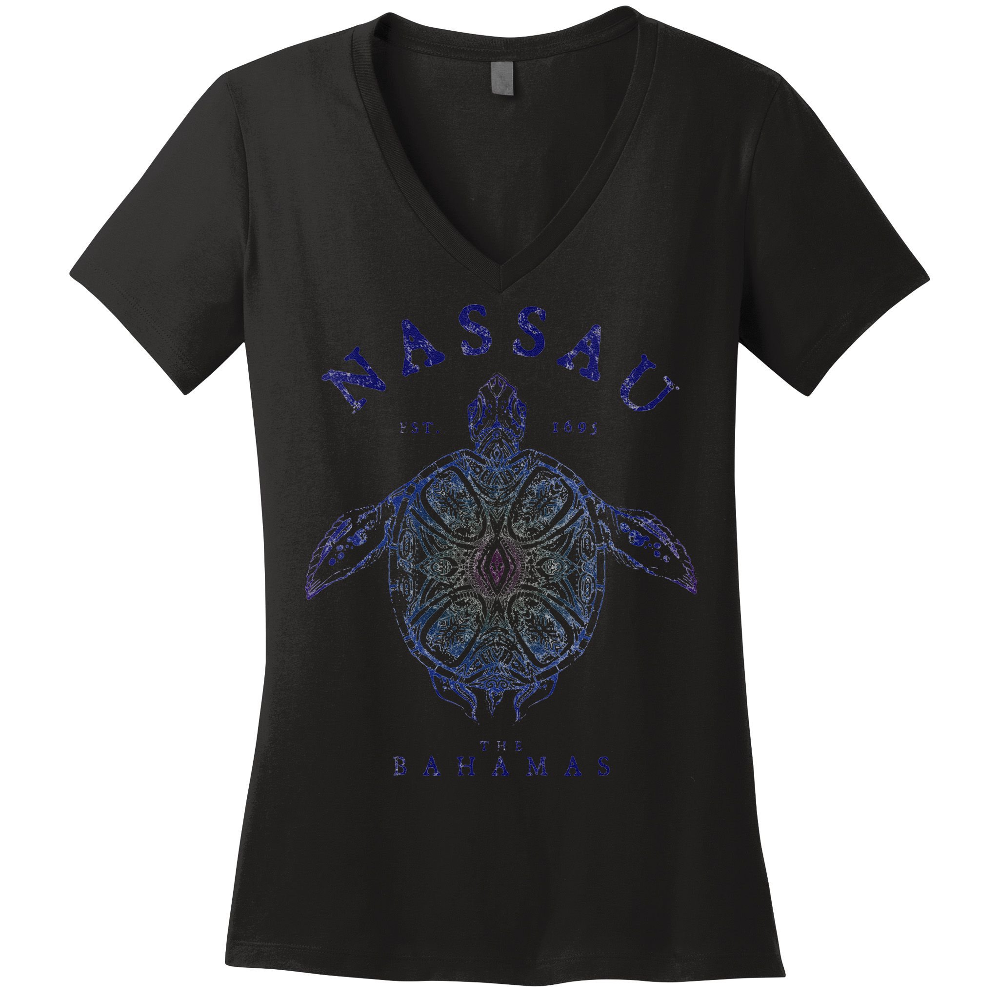 Nassau Bahamas Tortoise Turtle Tribal Diving Fishing Women's V-Neck T-Shirt