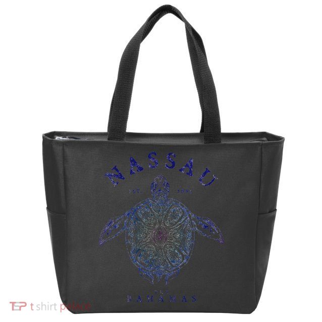 Nassau Bahamas Tortoise Turtle Tribal Diving Fishing Zip Tote Bag