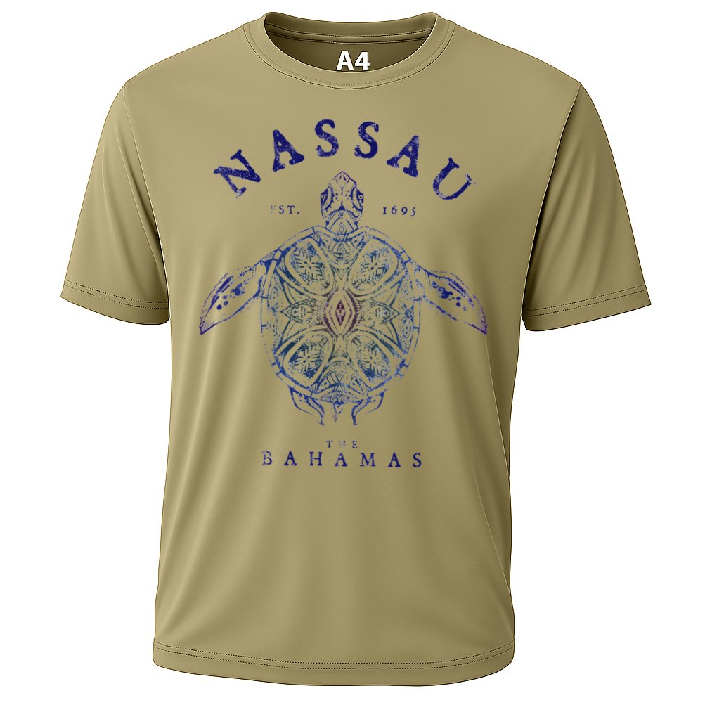 Nassau Bahamas Tortoise Turtle Tribal Diving Fishing Cooling Performance Crew T-Shirt