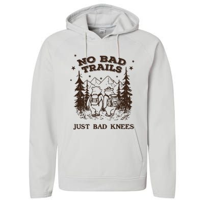 No Bad Trails Just Bad Knees Cute Bears Hiking Vintage Performance Fleece Hoodie