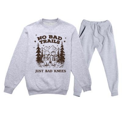 No Bad Trails Just Bad Knees Cute Bears Hiking Vintage Premium Crewneck Sweatsuit Set