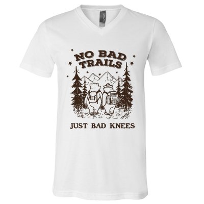 No Bad Trails Just Bad Knees Cute Bears Hiking Vintage V-Neck T-Shirt