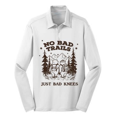 No Bad Trails Just Bad Knees Cute Bears Hiking Vintage Silk Touch Performance Long Sleeve Polo