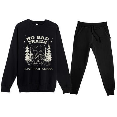 No Bad Trails Just Bad Knees Cute Bears Hiking Vintage Premium Crewneck Sweatsuit Set