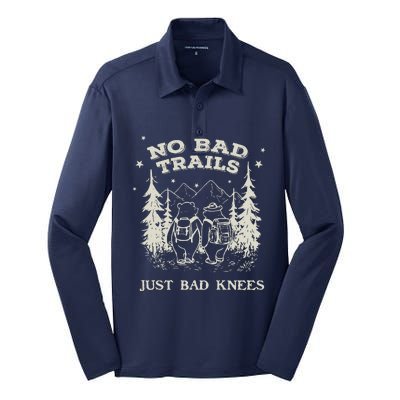 No Bad Trails Just Bad Knees Cute Bears Hiking Vintage Silk Touch Performance Long Sleeve Polo