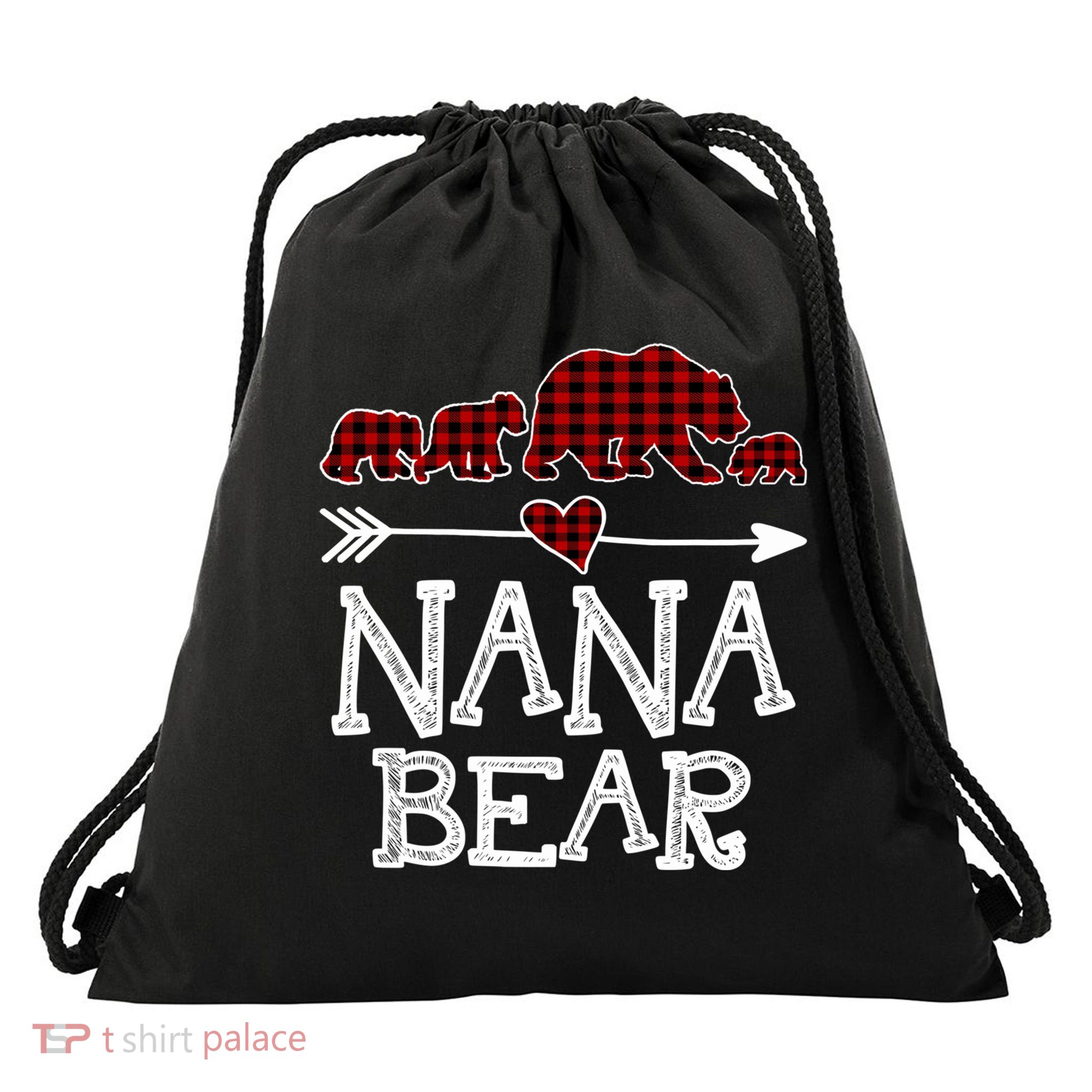 Nana Bear Three Cubs Red Plaid Mama Christmas Pajama Gift Drawstring Bag