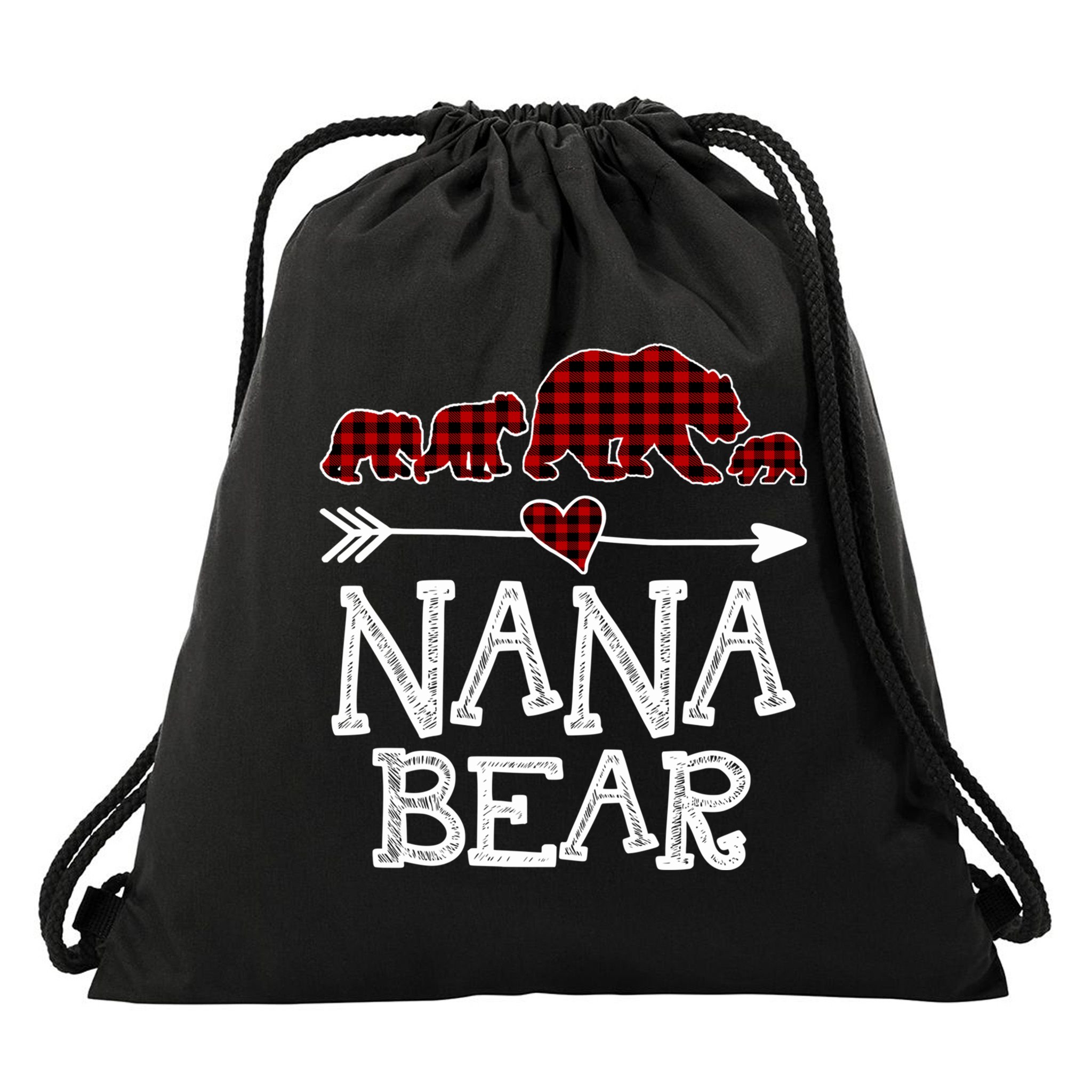 Nana Bear Three Cubs Red Plaid Mama Christmas Pajama Gift Drawstring Bag