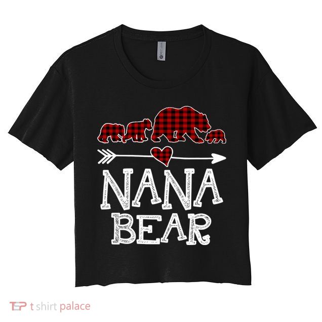 Nana Bear Three Cubs Red Plaid Mama Christmas Pajama Gift Crop Top
