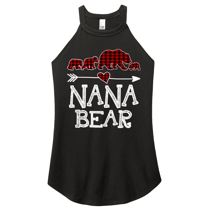 Nana Bear Three Cubs Red Plaid Mama Christmas Pajama Gift Women's Perfect Tri Rocker Tank