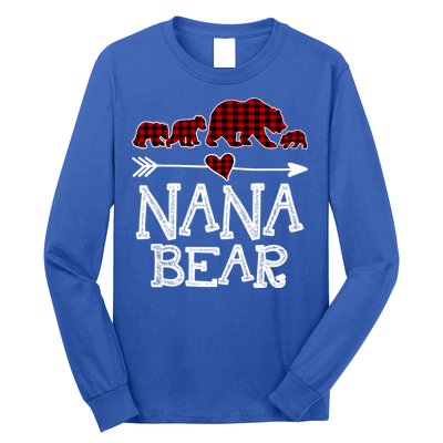 Nana Bear Three Cubs Red Plaid Mama Christmas Pajama Gift Long Sleeve Shirt