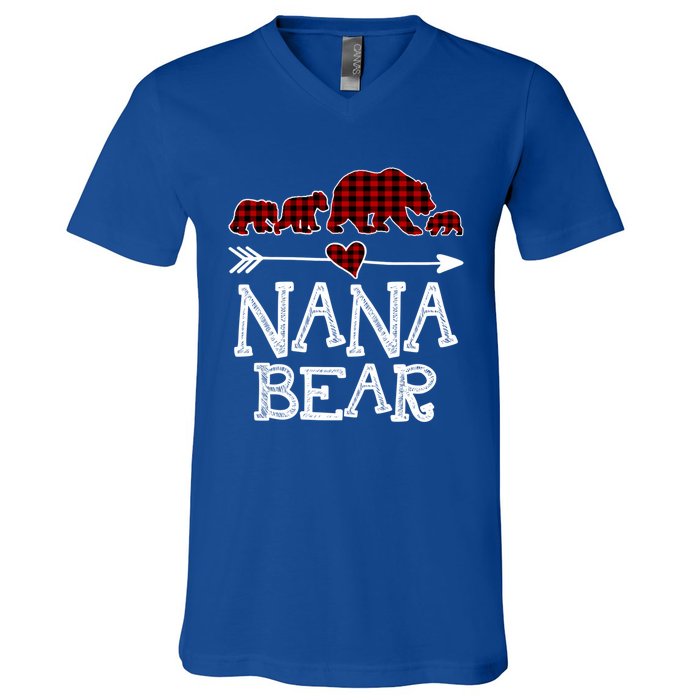 Nana Bear Three Cubs Red Plaid Mama Christmas Pajama Gift V-Neck T-Shirt