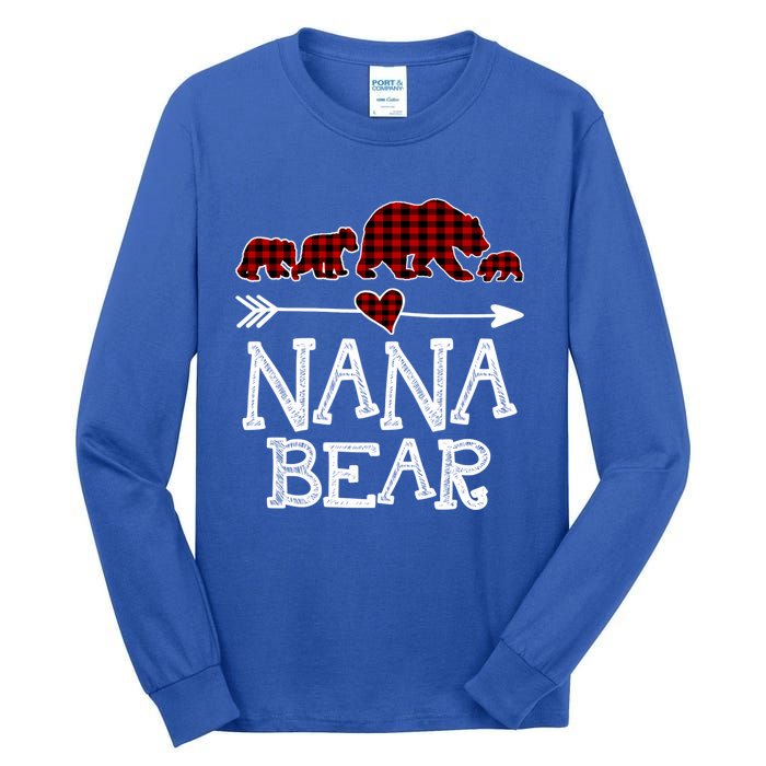 Nana Bear Three Cubs Red Plaid Mama Christmas Pajama Gift Tall Long Sleeve T-Shirt