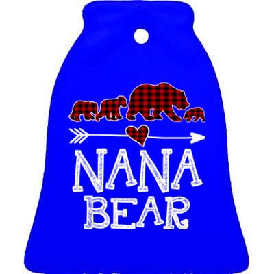 Nana Bear Three Cubs Red Plaid Mama Christmas Pajama Gift Ceramic Bell Ornament