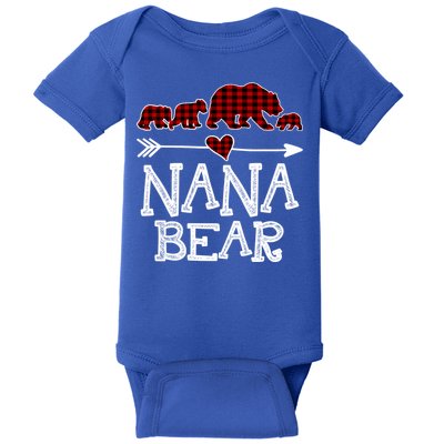 Nana Bear Three Cubs Red Plaid Mama Christmas Pajama Gift Baby Bodysuit