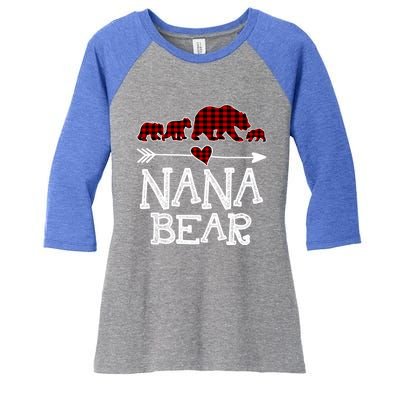 Nana Bear Three Cubs Red Plaid Mama Christmas Pajama Gift Women's Tri-Blend 3/4-Sleeve Raglan Shirt