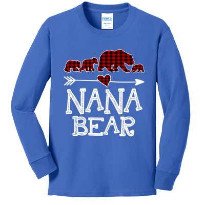 Nana Bear Three Cubs Red Plaid Mama Christmas Pajama Gift Kids Long Sleeve Shirt