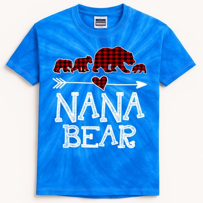 Nana Bear Three Cubs Red Plaid Mama Christmas Pajama Gift Kids Tie-Dye T-Shirt