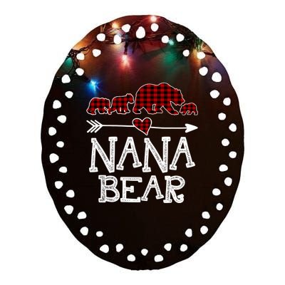 Nana Bear Three Cubs Red Plaid Mama Christmas Pajama Gift Ceramic Oval Ornament