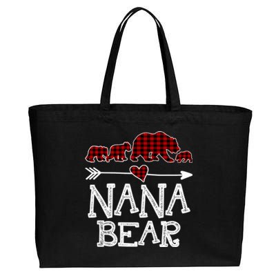 Nana Bear Three Cubs Red Plaid Mama Christmas Pajama Gift Cotton Canvas Jumbo Tote