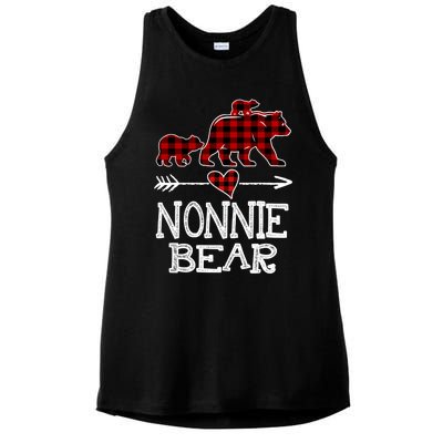 Nonnie Bear Two Cubs Red Plaid Nonnie Christmas Pajama Cute Gift Ladies PosiCharge Tri-Blend Wicking Tank