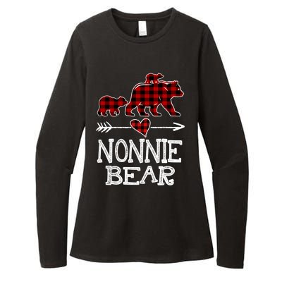 Nonnie Bear Two Cubs Red Plaid Nonnie Christmas Pajama Cute Gift Womens CVC Long Sleeve Shirt