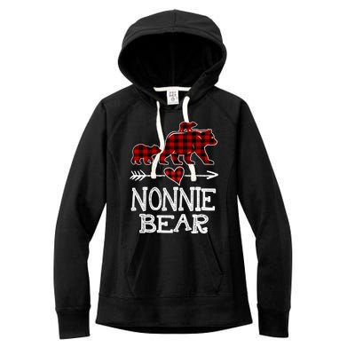 Nonnie Bear Two Cubs Red Plaid Nonnie Christmas Pajama Cute Gift Women's Fleece Hoodie