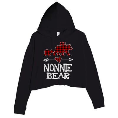 Nonnie Bear Two Cubs Red Plaid Nonnie Christmas Pajama Cute Gift Crop Fleece Hoodie