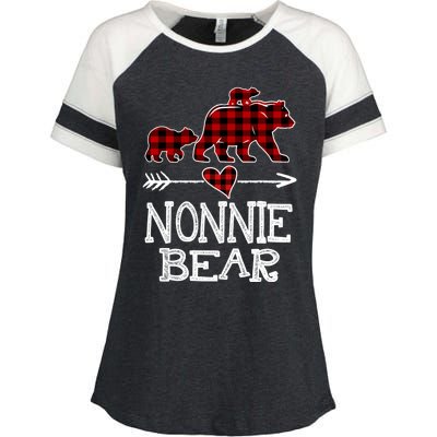 Nonnie Bear Two Cubs Red Plaid Nonnie Christmas Pajama Cute Gift Enza Ladies Jersey Colorblock Tee