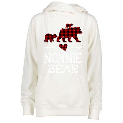 Nonnie Bear Two Cubs Red Plaid Nonnie Christmas Pajama Cute Gift Womens Funnel Neck Pullover Hood