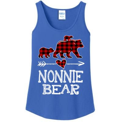 Nonnie Bear Two Cubs Red Plaid Nonnie Christmas Pajama Cute Gift Ladies Essential Tank