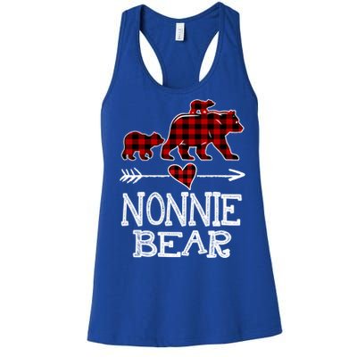 Nonnie Bear Two Cubs Red Plaid Nonnie Christmas Pajama Cute Gift Women's Racerback Tank