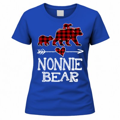 Nonnie Bear Two Cubs Red Plaid Nonnie Christmas Pajama Cute Gift Women's T-Shirt