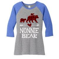 Nonnie Bear Two Cubs Red Plaid Nonnie Christmas Pajama Cute Gift Women's Tri-Blend 3/4-Sleeve Raglan Shirt